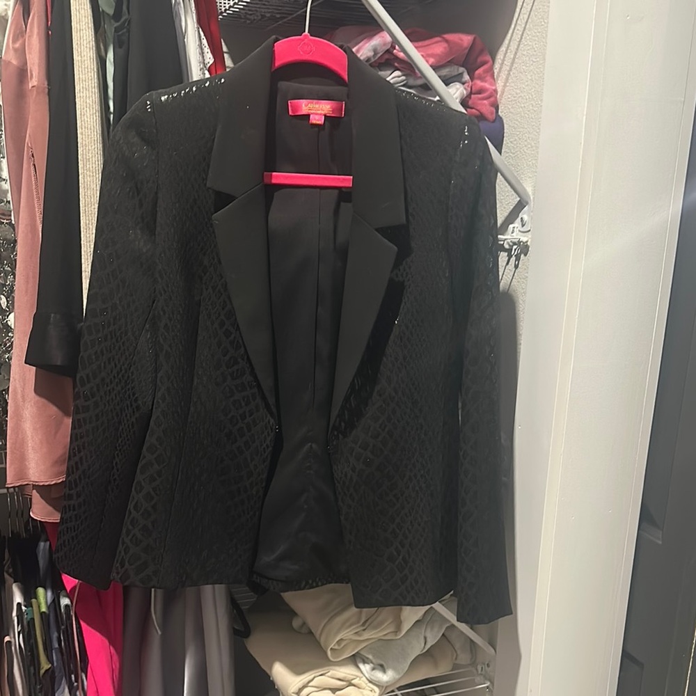 Black Textured Open-Front Blazer Jacket - Women